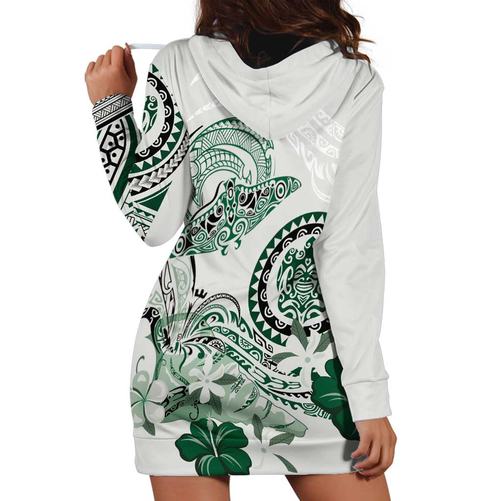 Polynesian Manta Ray Hoodie Dress Green Floral Turtle Tattoo - Polynesian Pride