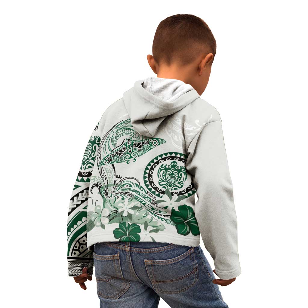 Polynesian Manta Ray Kid Hoodie Green Floral Turtle Tattoo - Polynesian Pride