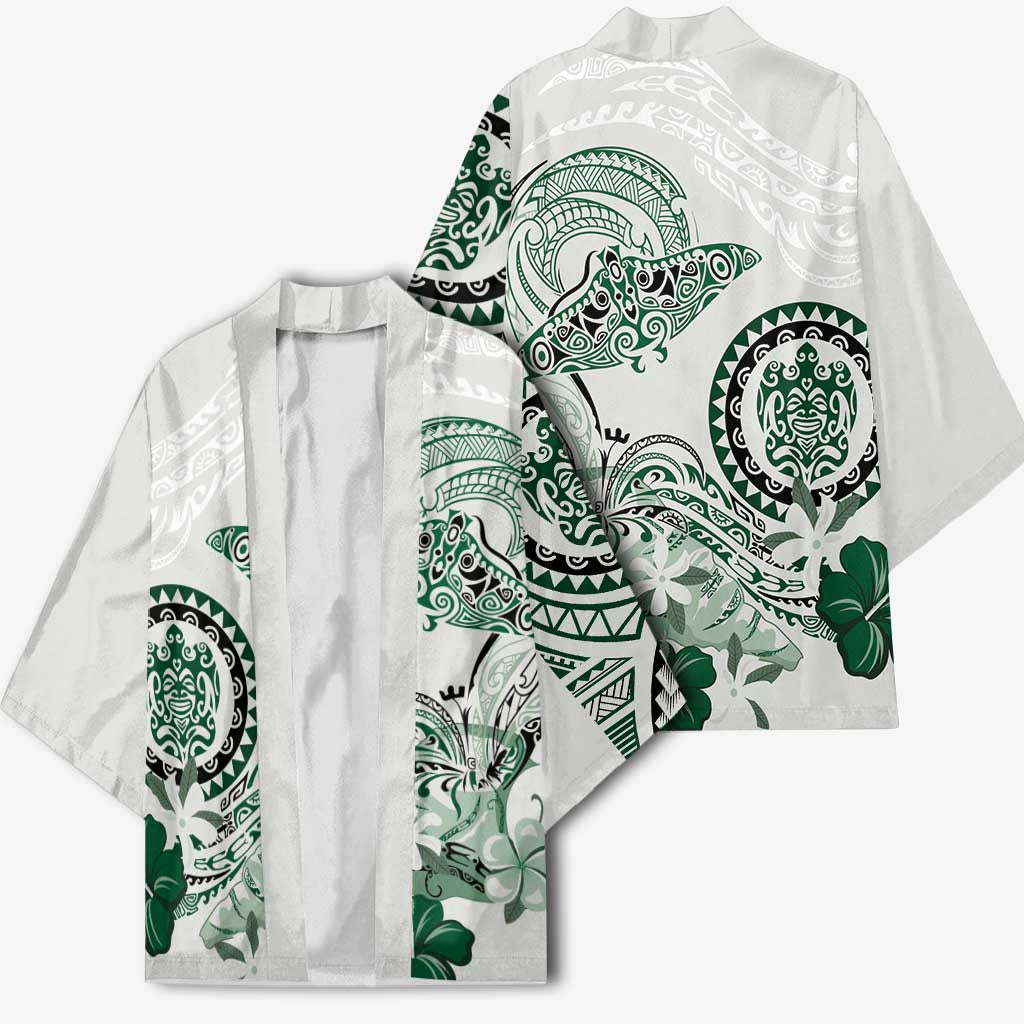 Polynesian Manta Ray Kimono Green Floral Turtle Tattoo - Polynesian Pride