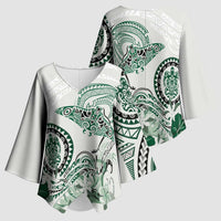 Polynesian Manta Ray Kimono Sleeve Blouse Green Floral Turtle Tattoo - Polynesian Pride