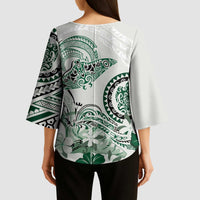 Polynesian Manta Ray Kimono Sleeve Blouse Green Floral Turtle Tattoo - Polynesian Pride