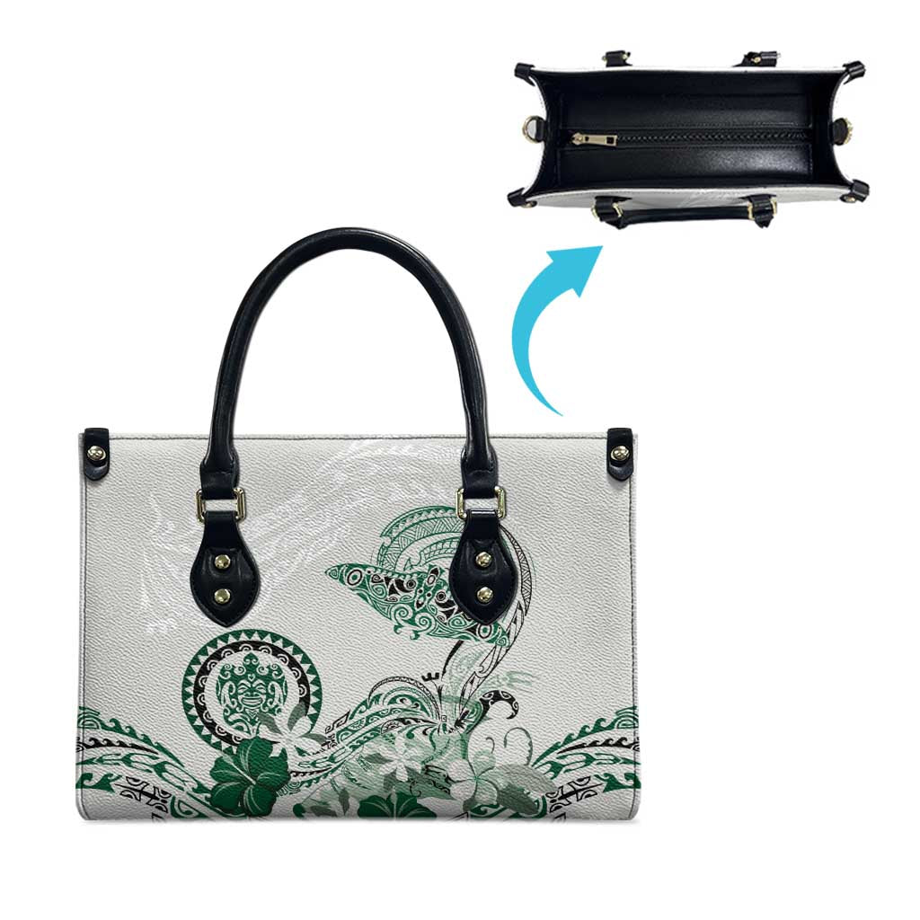 Polynesian Manta Ray Leather Bag Green Floral Turtle Tattoo - Polynesian Pride