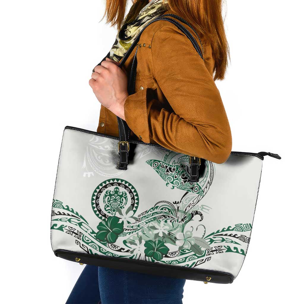 Polynesian Manta Ray Leather Tote Bag Green Floral Turtle Tattoo LT9 Green - Polynesian Pride