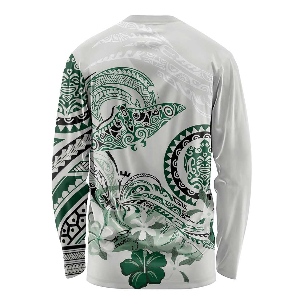 Polynesian Manta Ray Long Sleeve Shirt Green Floral Turtle Tattoo - Polynesian Pride
