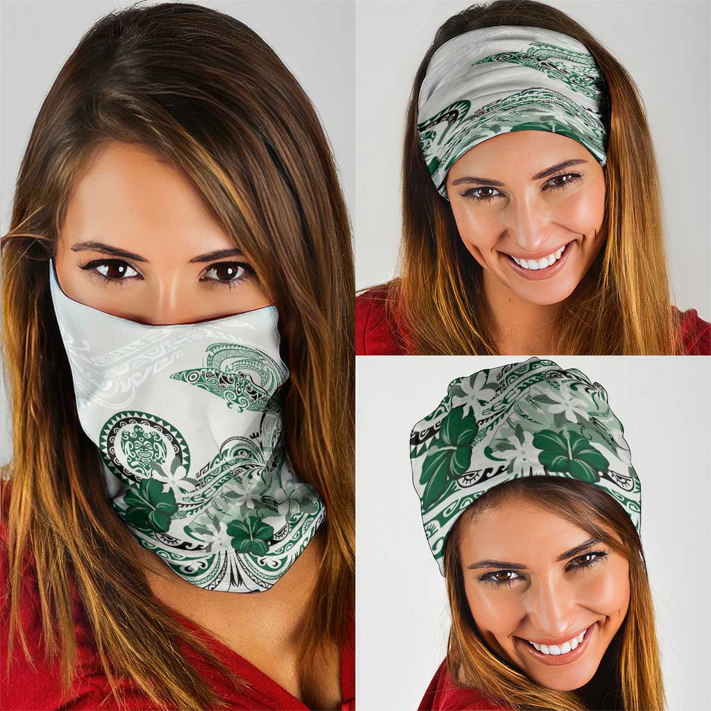 Polynesian Manta Ray Neck Gaiter Green Floral Turtle Tattoo - Polynesian Pride