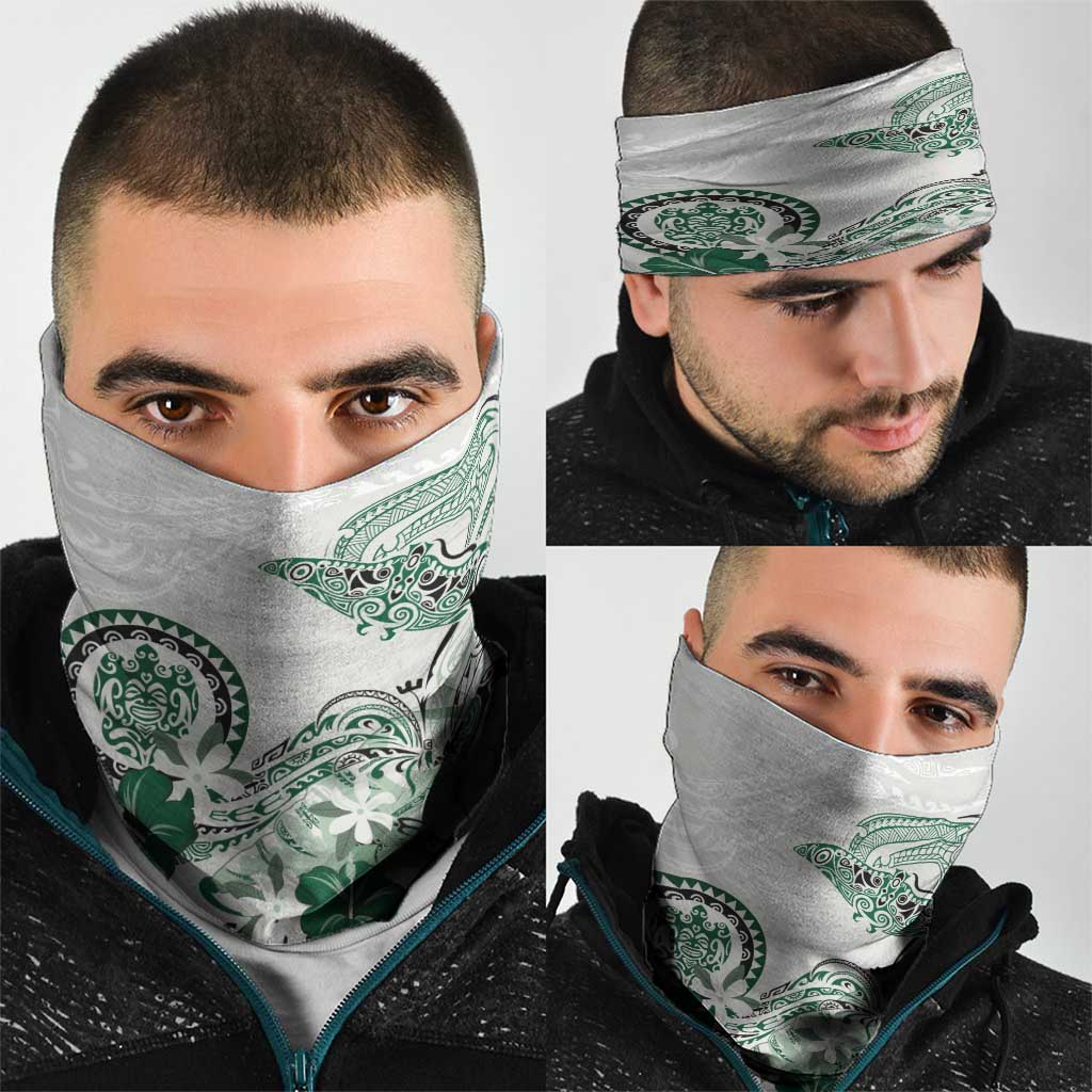 Polynesian Manta Ray Neck Gaiter Green Floral Turtle Tattoo - Polynesian Pride