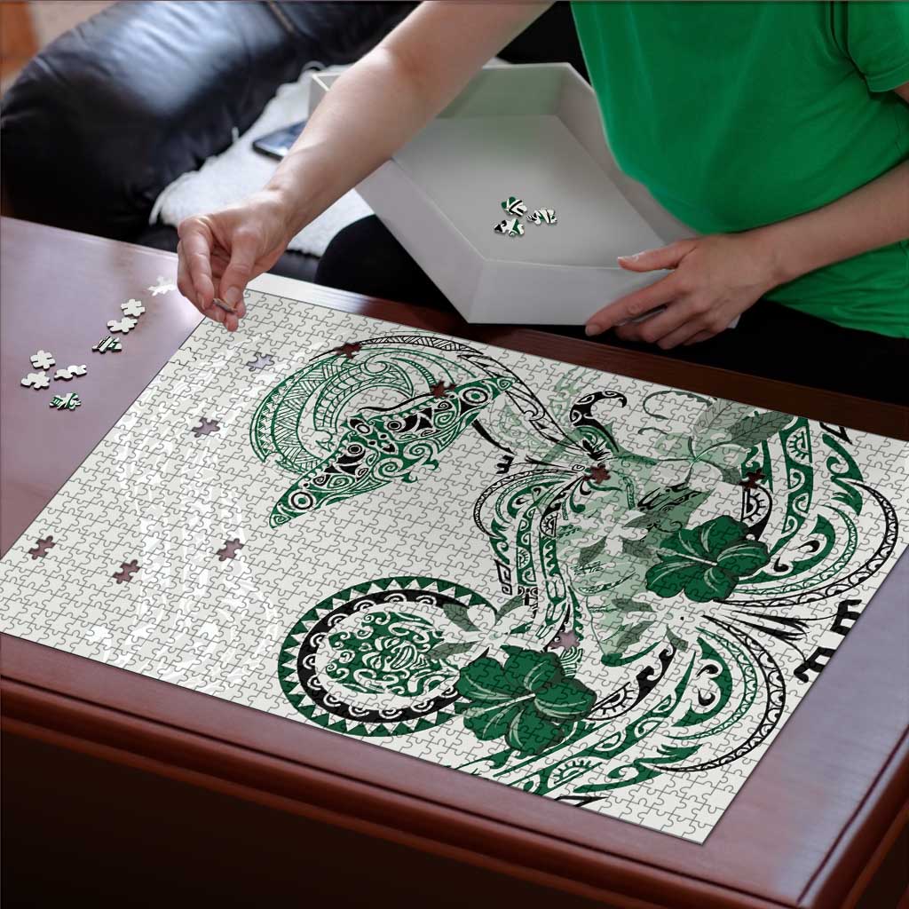 Polynesian Manta Ray Puzzle Green Floral Turtle Tattoo - Polynesian Pride