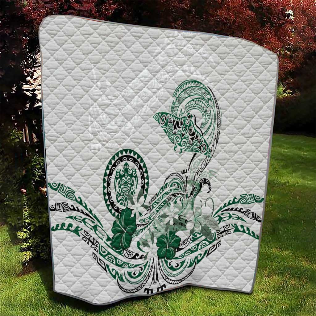 Polynesian Manta Ray Quilt Green Floral Turtle Tattoo - Polynesian Pride
