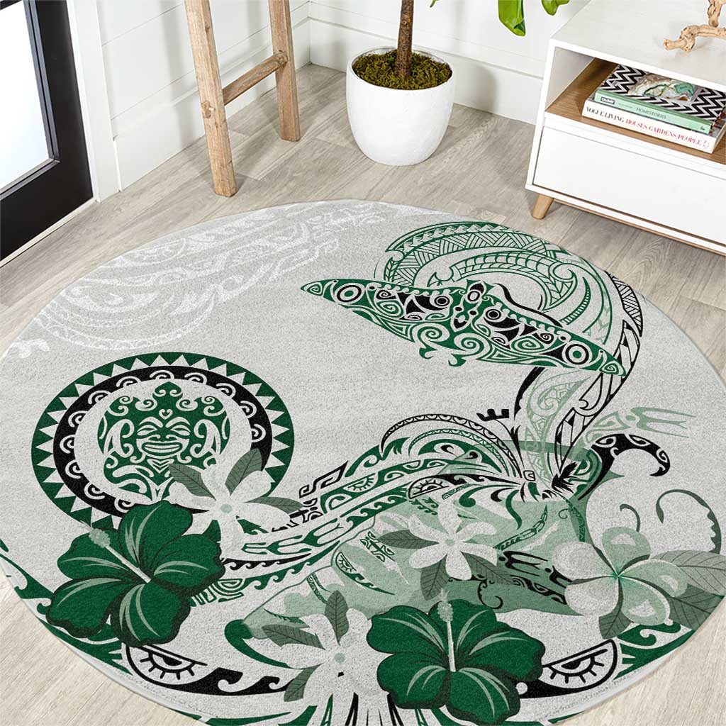 Polynesian Manta Ray Round Carpet Green Floral Turtle Tattoo LT9 Green - Polynesian Pride