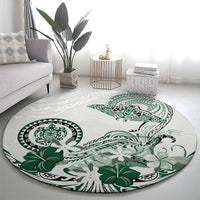 Polynesian Manta Ray Round Carpet Green Floral Turtle Tattoo - Polynesian Pride