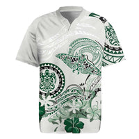 Polynesian Manta Ray Rugby Jersey Green Floral Turtle Tattoo - Polynesian Pride