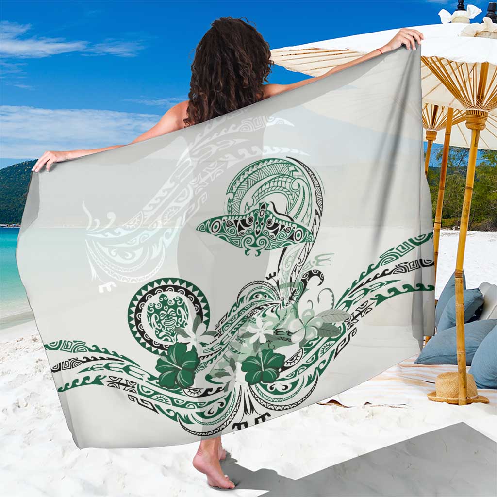 Polynesian Manta Ray Sarong Green Floral Turtle Tattoo LT9 One Size 44 x 66 inches Green - Polynesian Pride