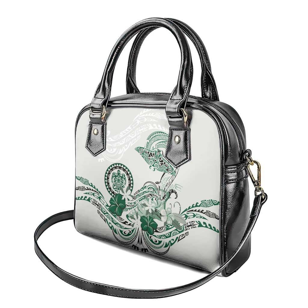 Polynesian Manta Ray Shoulder Handbag Green Floral Turtle Tattoo - Polynesian Pride