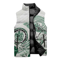 Polynesian Manta Ray Sleeveless Puffer Jacket Green Floral Turtle Tattoo - Polynesian Pride