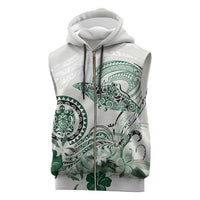 Polynesian Manta Ray Sleeveless Zip Hoodie Green Floral Turtle Tattoo - Polynesian Pride
