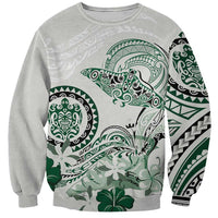 Polynesian Manta Ray Sweatshirt Green Floral Turtle Tattoo - Polynesian Pride
