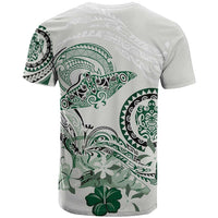 Polynesian Manta Ray T Shirt Green Floral Turtle Tattoo - Polynesian Pride