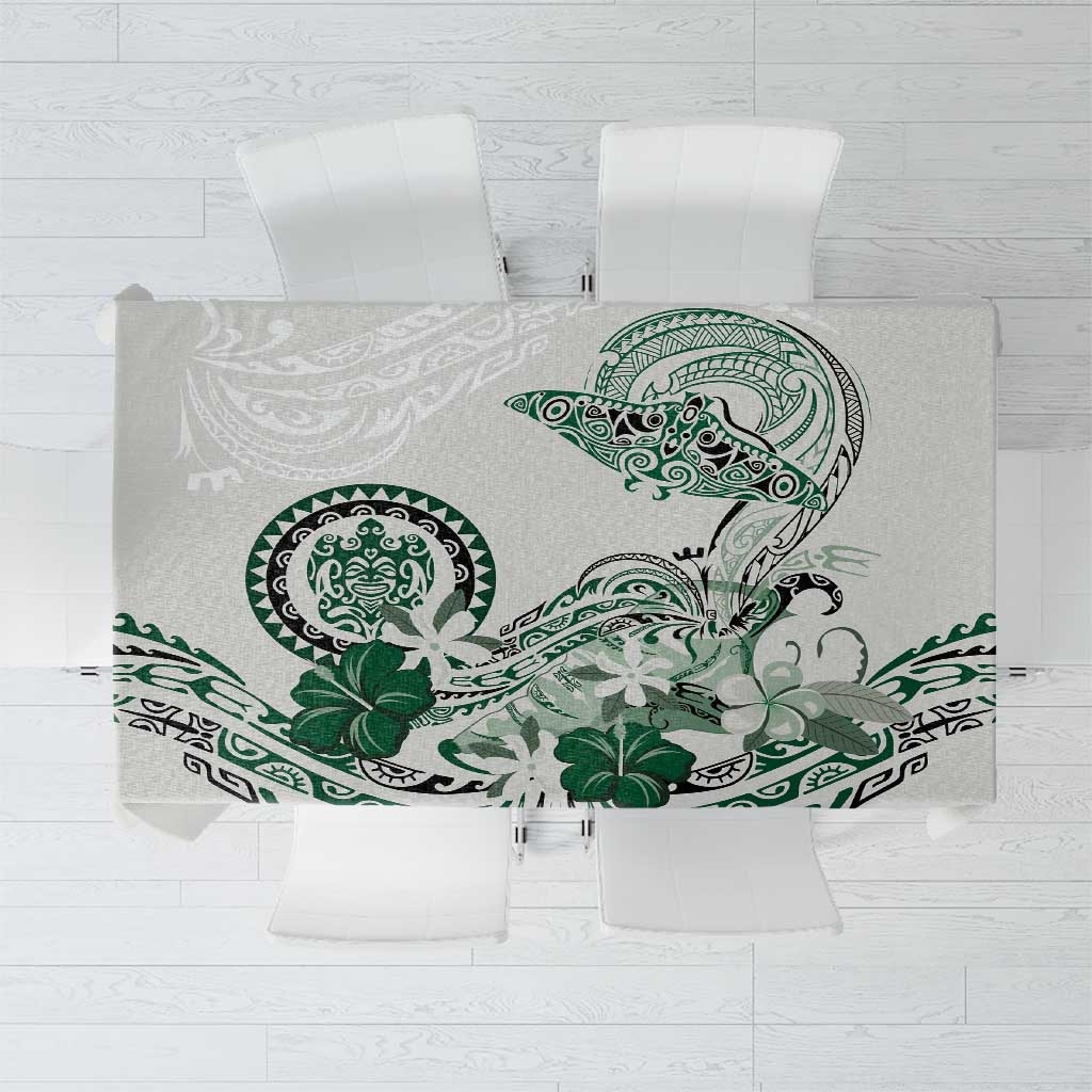 Polynesian Manta Ray Tablecloth Green Floral Turtle Tattoo - Polynesian Pride