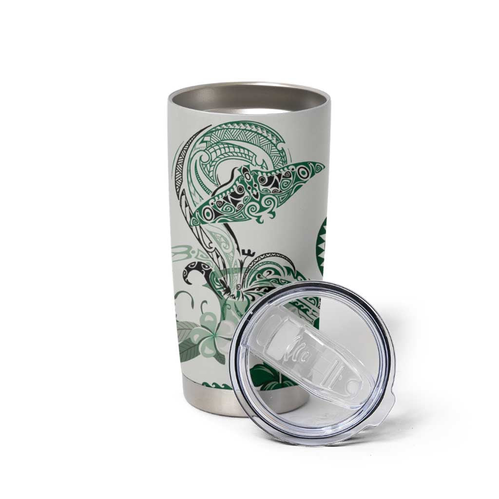 Polynesian Manta Ray Tumbler Cup Green Floral Turtle Tattoo - Polynesian Pride