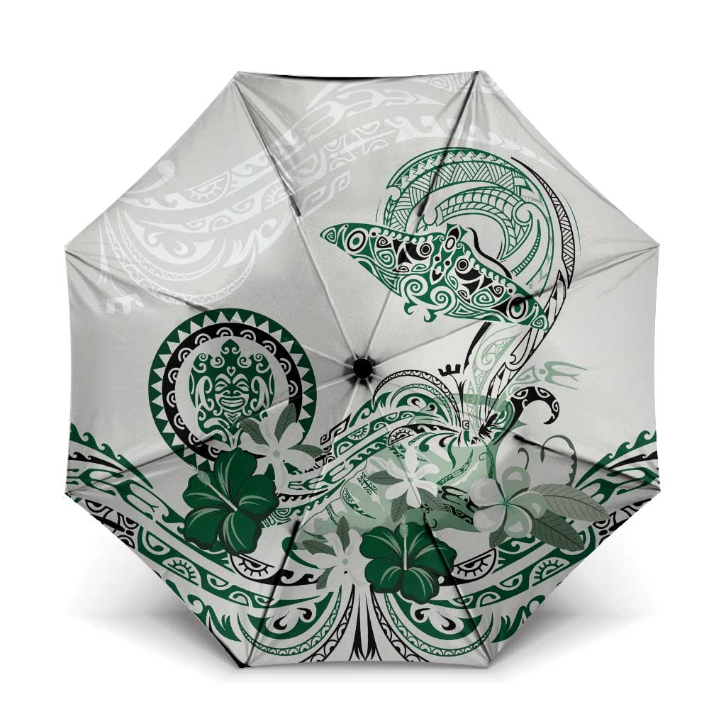 Polynesian Manta Ray Umbrella Green Floral Turtle Tattoo - Polynesian Pride