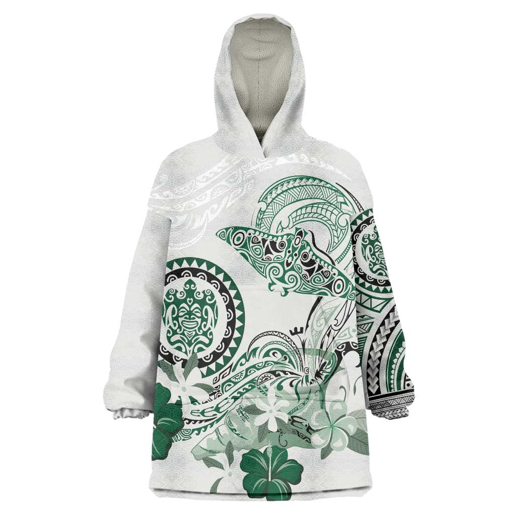 Polynesian Manta Ray Wearable Blanket Hoodie Green Floral Turtle Tattoo LT9 One Size Green - Polynesian Pride