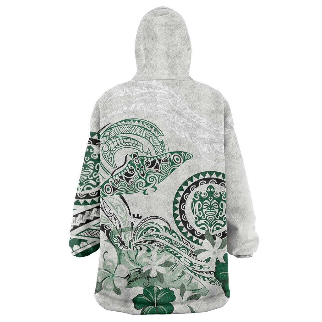 Polynesian Manta Ray Wearable Blanket Hoodie Green Floral Turtle Tattoo - Polynesian Pride