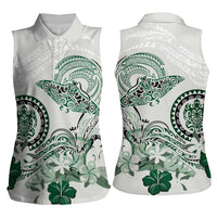 Polynesian Manta Ray Women Sleeveless Polo Shirt Green Floral Turtle Tattoo - Polynesian Pride