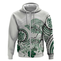 Polynesian Manta Ray Zip Hoodie Green Floral Turtle Tattoo - Polynesian Pride