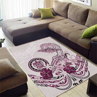 Polynesian Manta Ray Area Rug Pink Floral Turtle Tattoo - Polynesian Pride