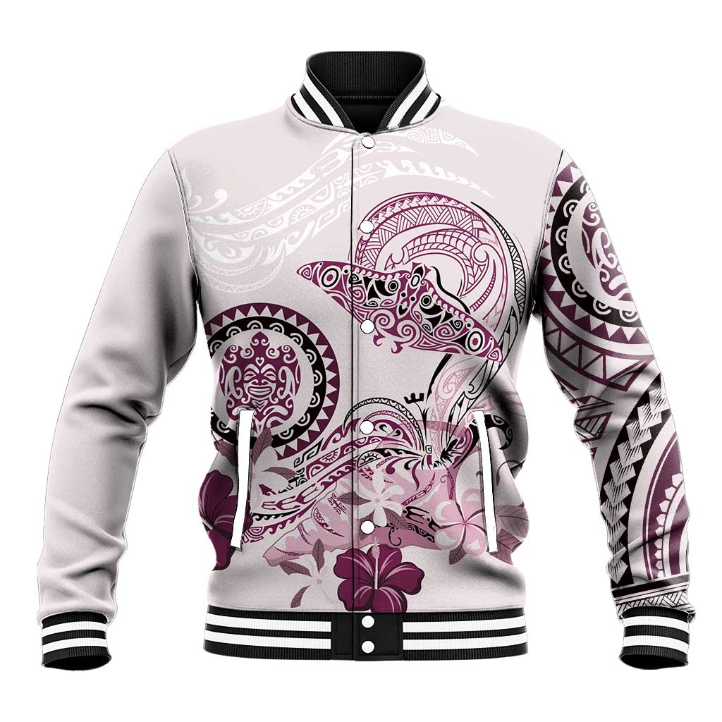 Polynesian Manta Ray Baseball Jacket Pink Floral Turtle Tattoo LT9 Unisex Pink - Polynesian Pride