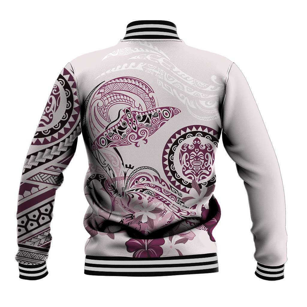 Polynesian Manta Ray Baseball Jacket Pink Floral Turtle Tattoo - Polynesian Pride