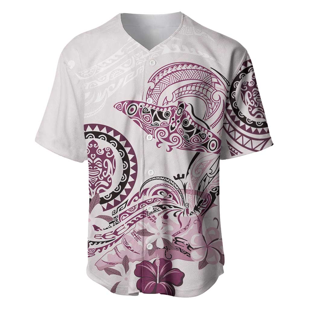 Polynesian Manta Ray Baseball Jersey Pink Floral Turtle Tattoo - Polynesian Pride