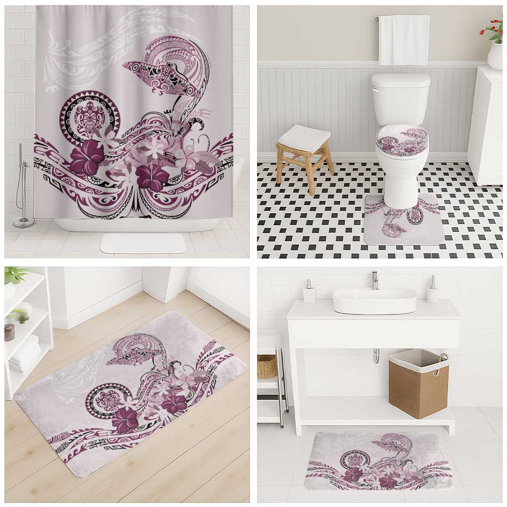 Polynesian Manta Ray Bathroom Set Pink Floral Turtle Tattoo - Polynesian Pride
