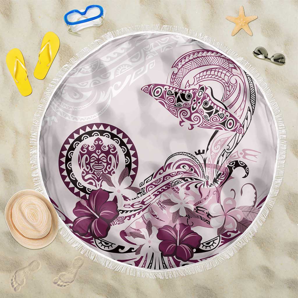 Polynesian Manta Ray Beach Blanket Pink Floral Turtle Tattoo - Polynesian Pride