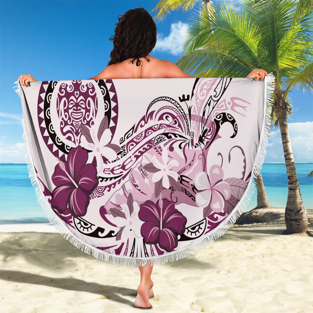 Polynesian Manta Ray Beach Blanket Pink Floral Turtle Tattoo - Polynesian Pride