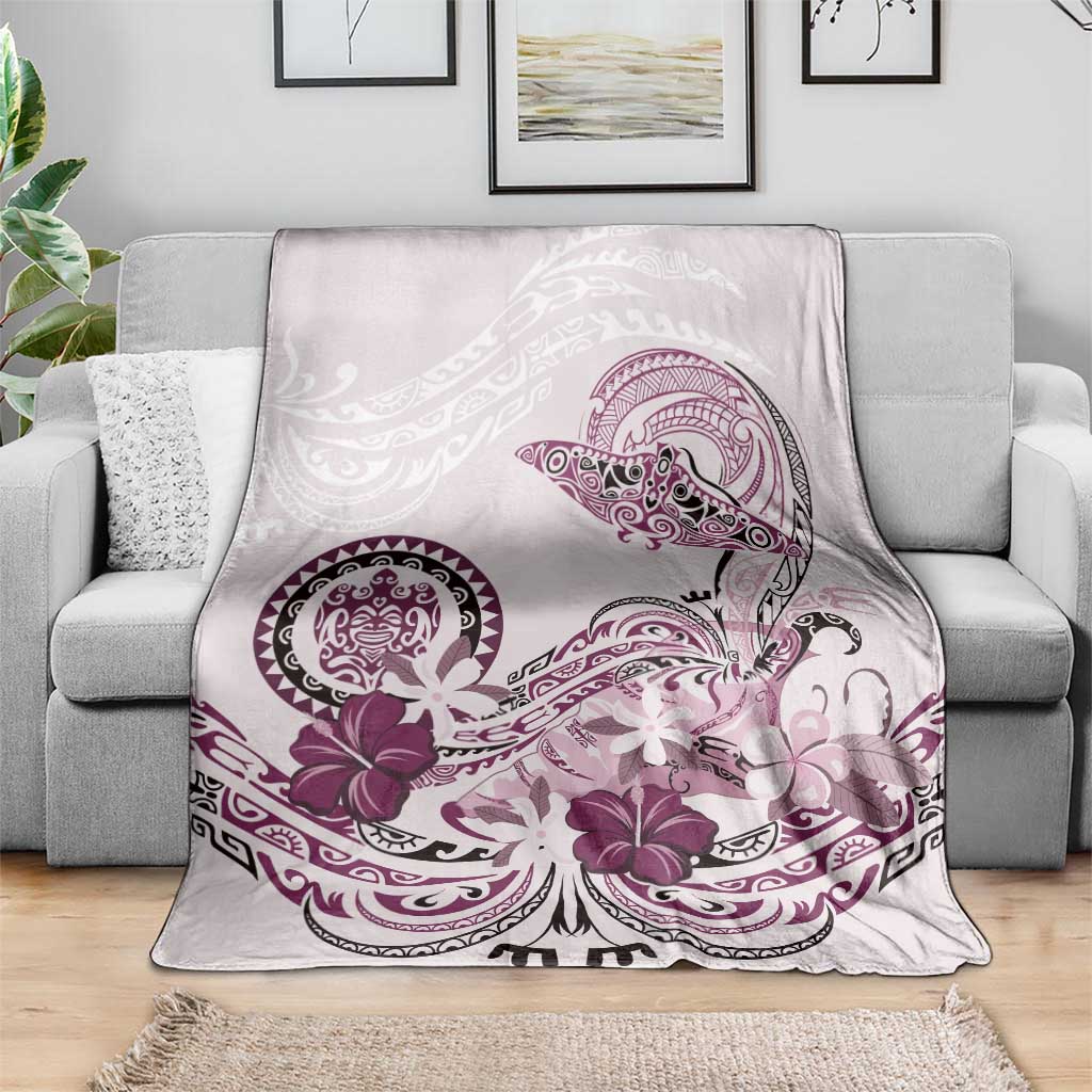 Polynesian Manta Ray Blanket Pink Floral Turtle Tattoo - Polynesian Pride