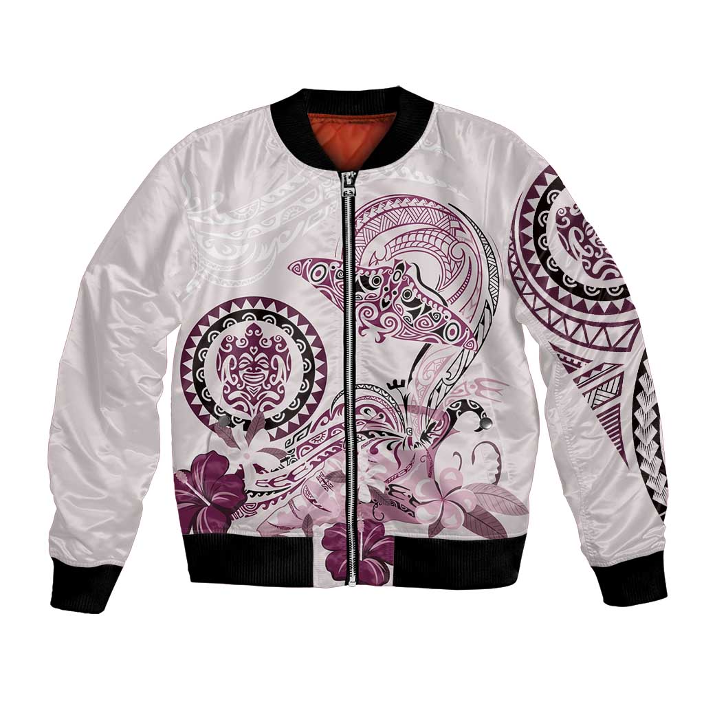 Polynesian Manta Ray Bomber Jacket Pink Floral Turtle Tattoo LT9 Unisex Pink - Polynesian Pride