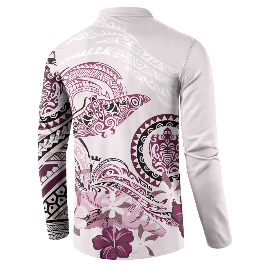 Polynesian Manta Ray Button Sweatshirt Pink Floral Turtle Tattoo - Polynesian Pride