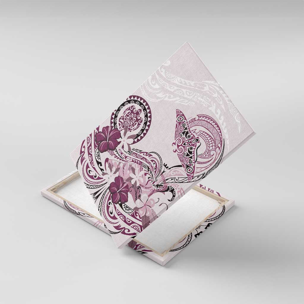 Polynesian Manta Ray Canvas Wall Art Pink Floral Turtle Tattoo - Polynesian Pride