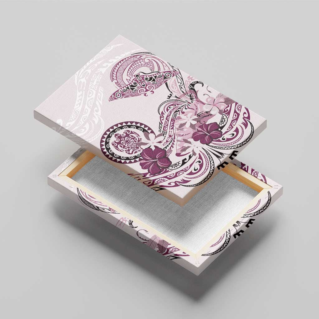 Polynesian Manta Ray Canvas Wall Art Pink Floral Turtle Tattoo - Polynesian Pride