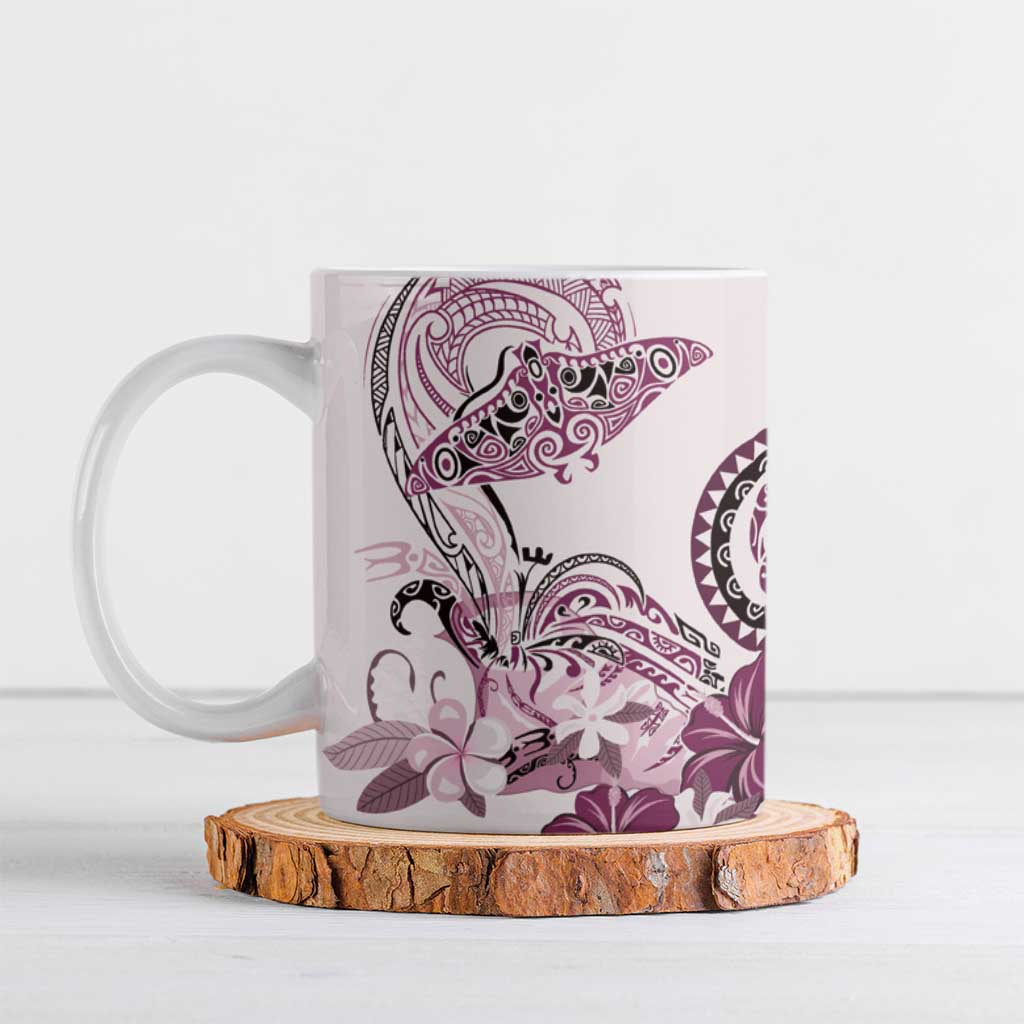 Polynesian Manta Ray Ceramic Mug Pink Floral Turtle Tattoo - Polynesian Pride