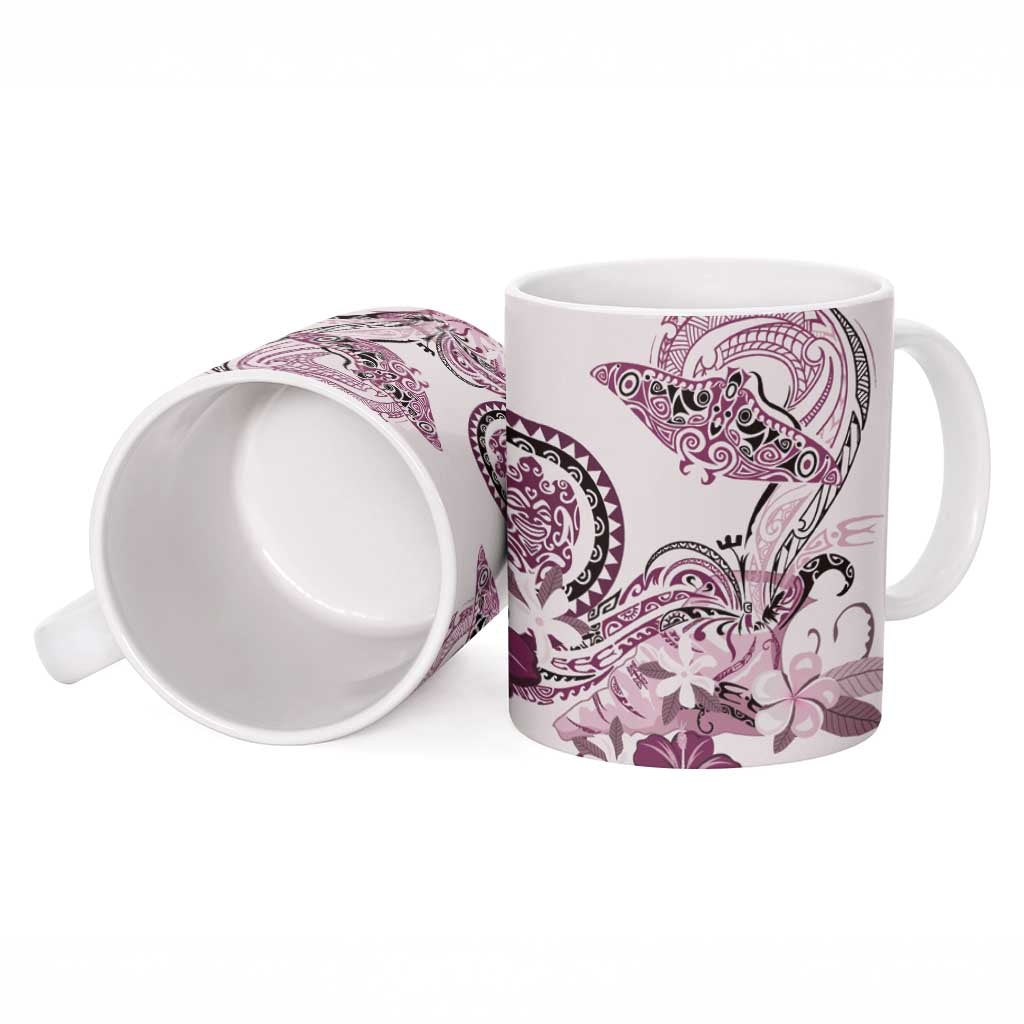 Polynesian Manta Ray Ceramic Mug Pink Floral Turtle Tattoo - Polynesian Pride