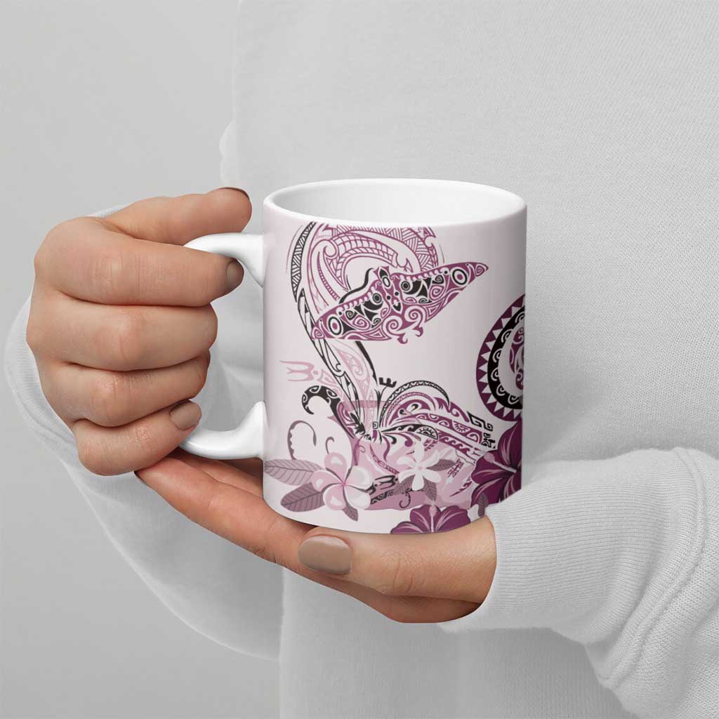 Polynesian Manta Ray Ceramic Mug Pink Floral Turtle Tattoo - Polynesian Pride