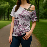 Polynesian Manta Ray Cross Shoulder Shirt Pink Floral Turtle Tattoo - Polynesian Pride