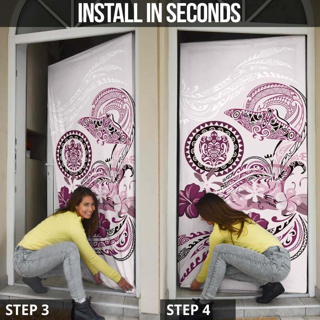 Polynesian Manta Ray Door Cover Pink Floral Turtle Tattoo - Polynesian Pride