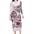 Polynesian Manta Ray Family Matching Long Sleeve Bodycon Dress and Hawaiian Shirt Pink Floral Turtle Tattoo - Polynesian Pride