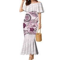 Polynesian Manta Ray Family Matching Mermaid Dress and Hawaiian Shirt Pink Floral Turtle Tattoo - Polynesian Pride