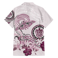 Polynesian Manta Ray Family Matching Off Shoulder Maxi Dress and Hawaiian Shirt Pink Floral Turtle Tattoo - Polynesian Pride