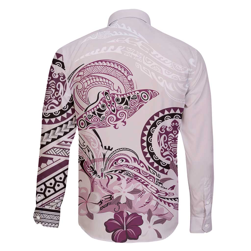 Polynesian Manta Ray Family Matching Short Sleeve Bodycon Dress and Hawaiian Shirt Pink Floral Turtle Tattoo - Polynesian Pride