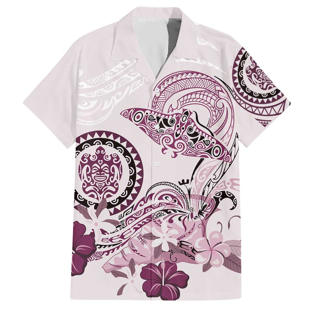 Polynesian Manta Ray Hawaiian Shirt Pink Floral Turtle Tattoo - Polynesian Pride